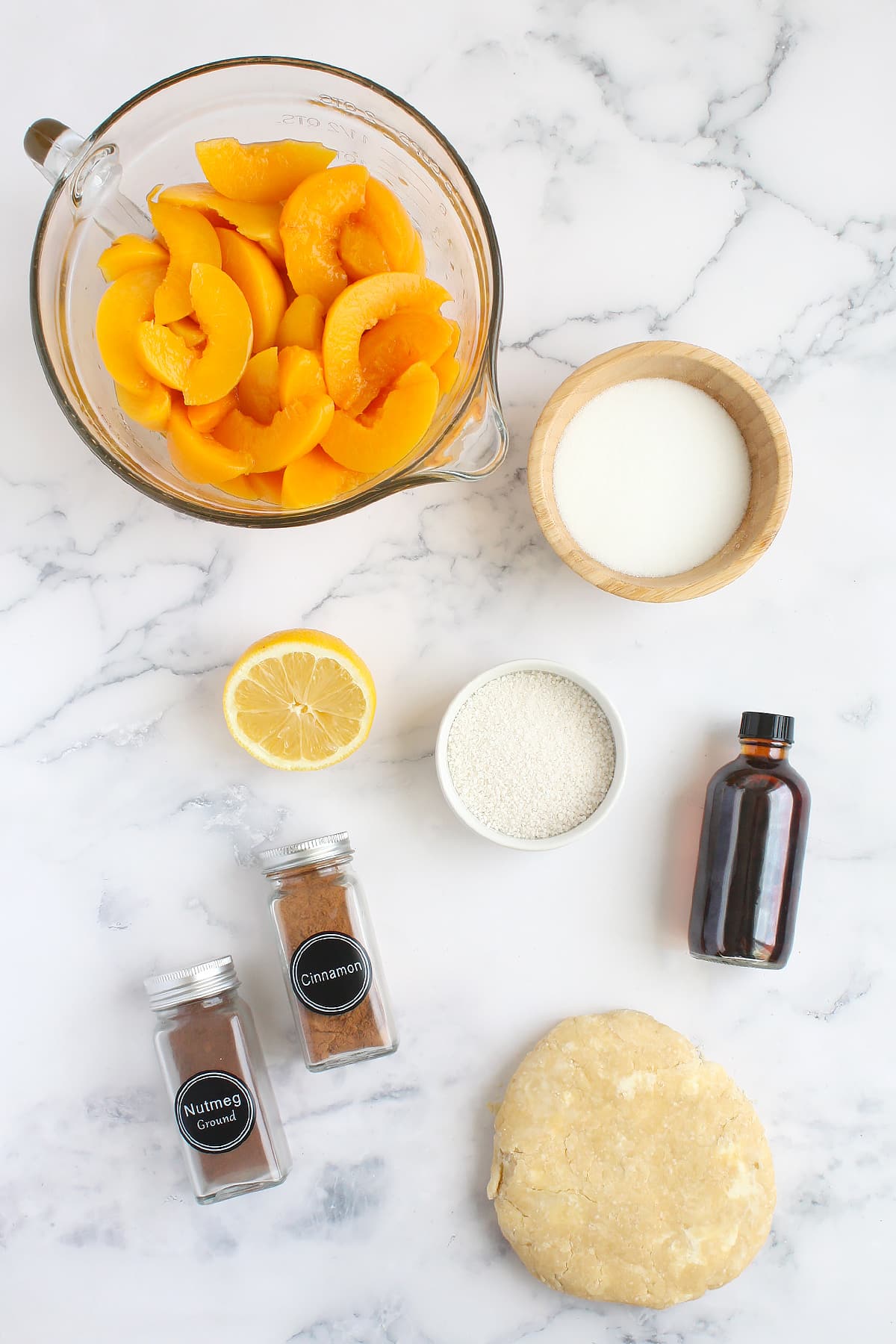 Ingredients you need to make classic peach pie. 