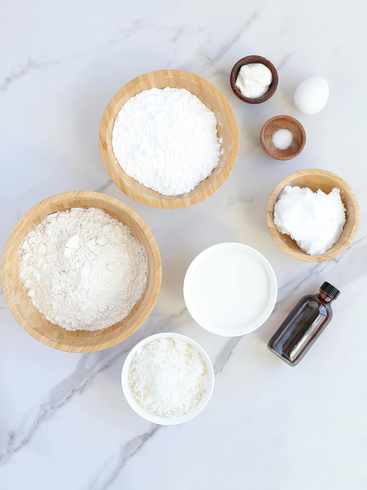 Ingredients to make coconut snowball cookies. 