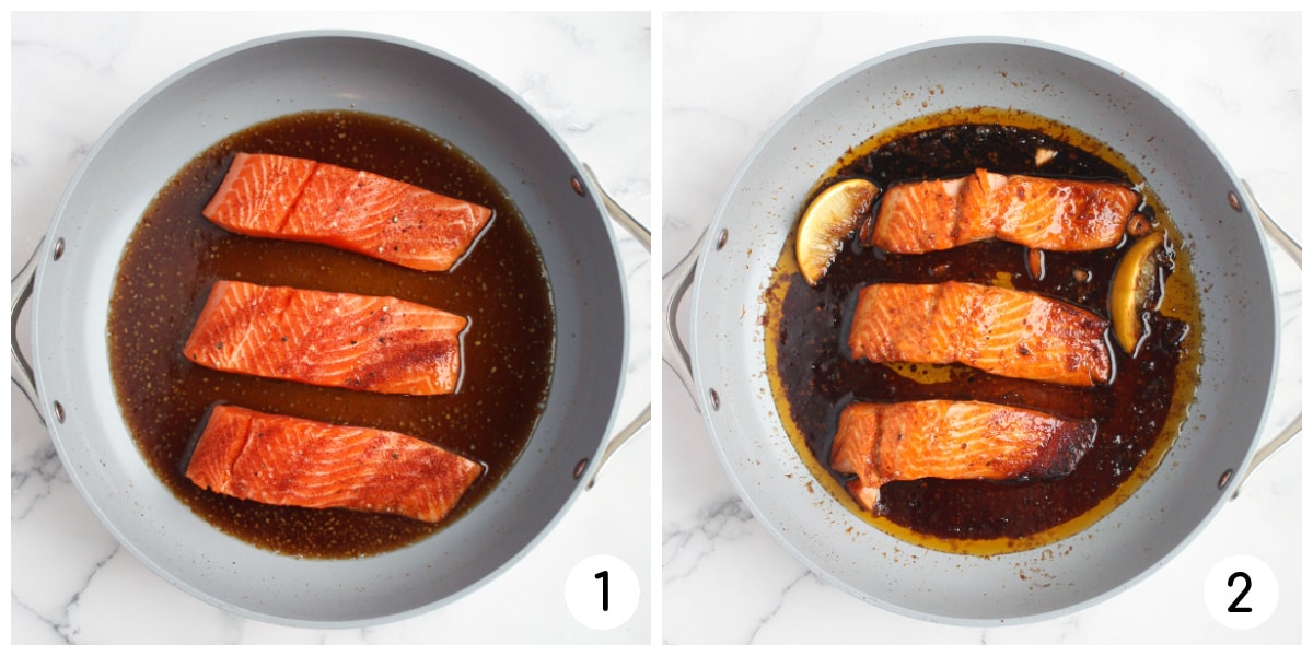 process steps for cooking  honey garlic salmon.   