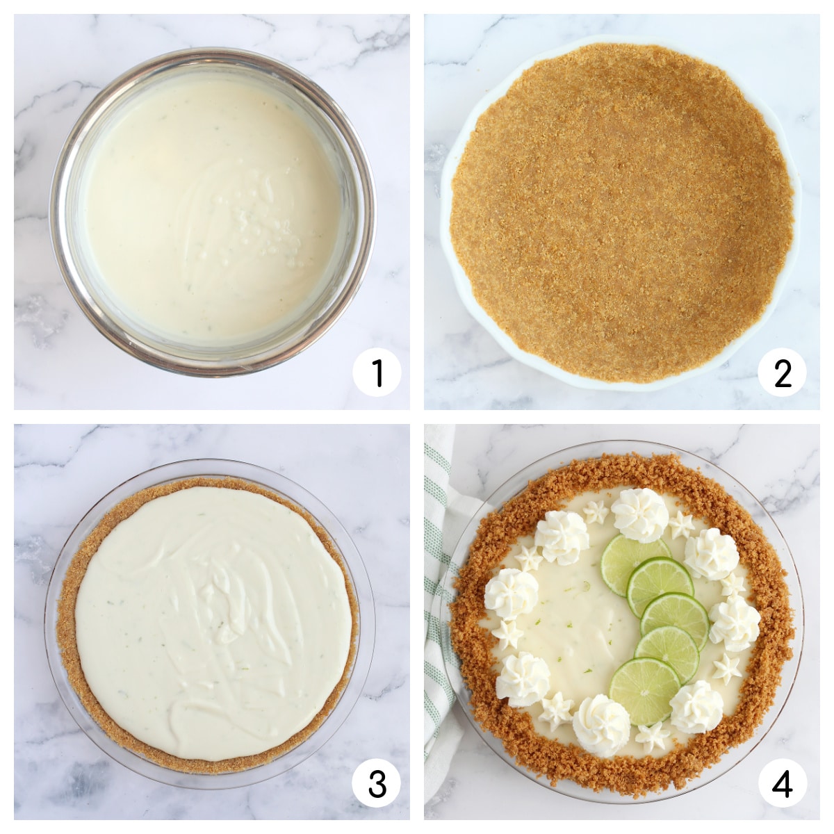Process shots for how to make key lime pie. 