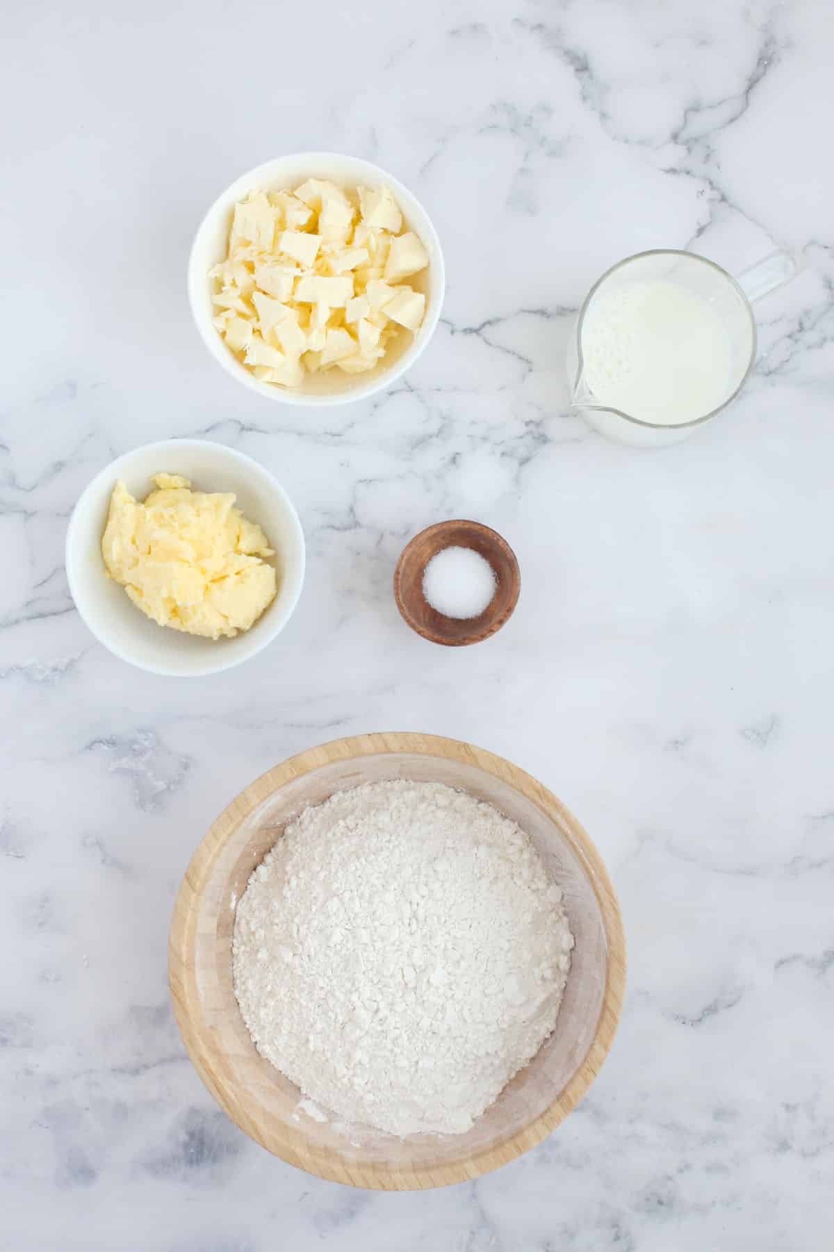 Ingredients you need to make homemade pie crust. 