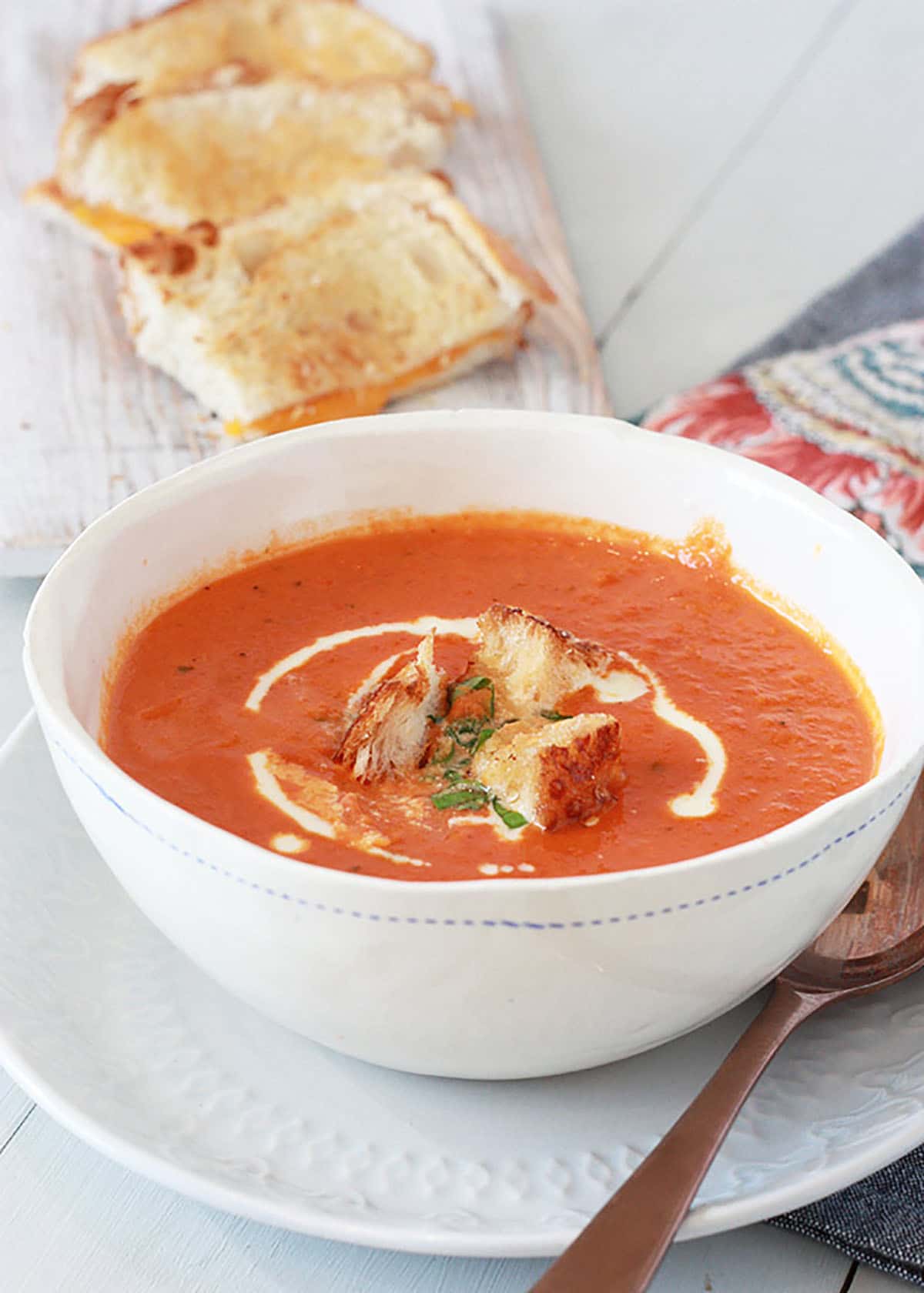 creamy tomato basil soup with grilled cheese sandwiches